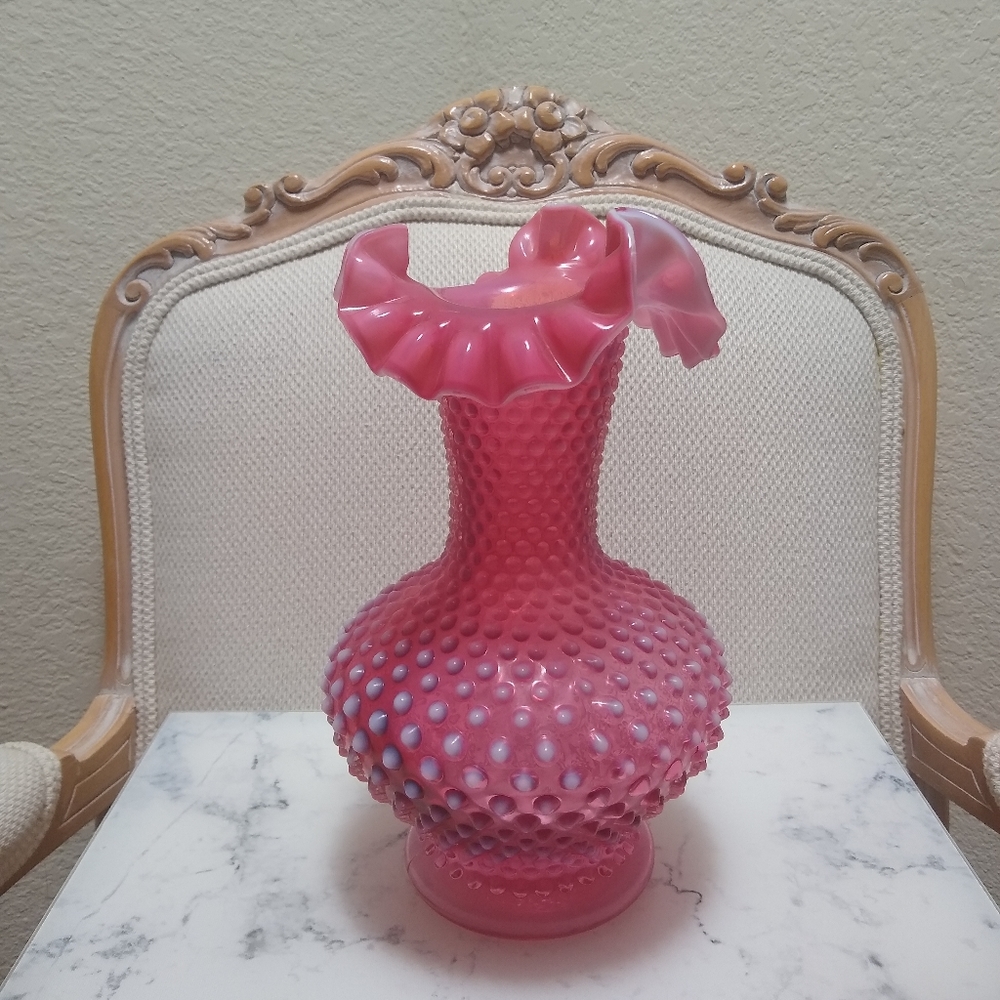 FENTON Cranberry Opalescent Hobnail Vase